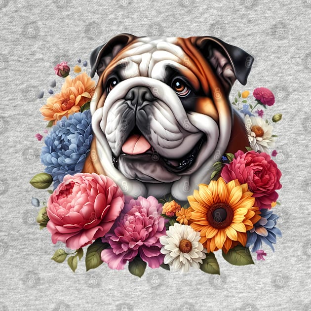 An English bulldog decorated with beautiful colorful flowers. by CreativeSparkzz